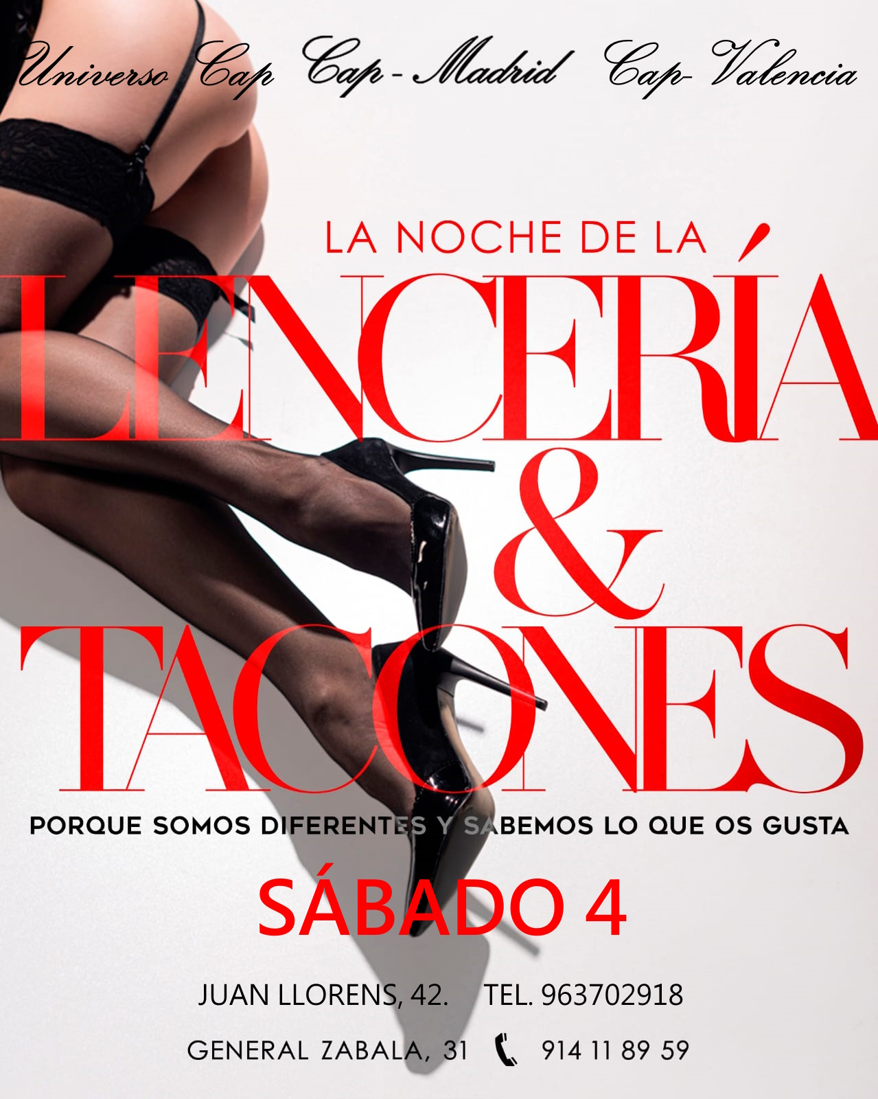 ¡¡¡¡SÁBADO DE LA LENCERÍA Y LOS TACONES EN CAP MADRID. TRAE TU LENCERÍA MÁS SEXY!!!!