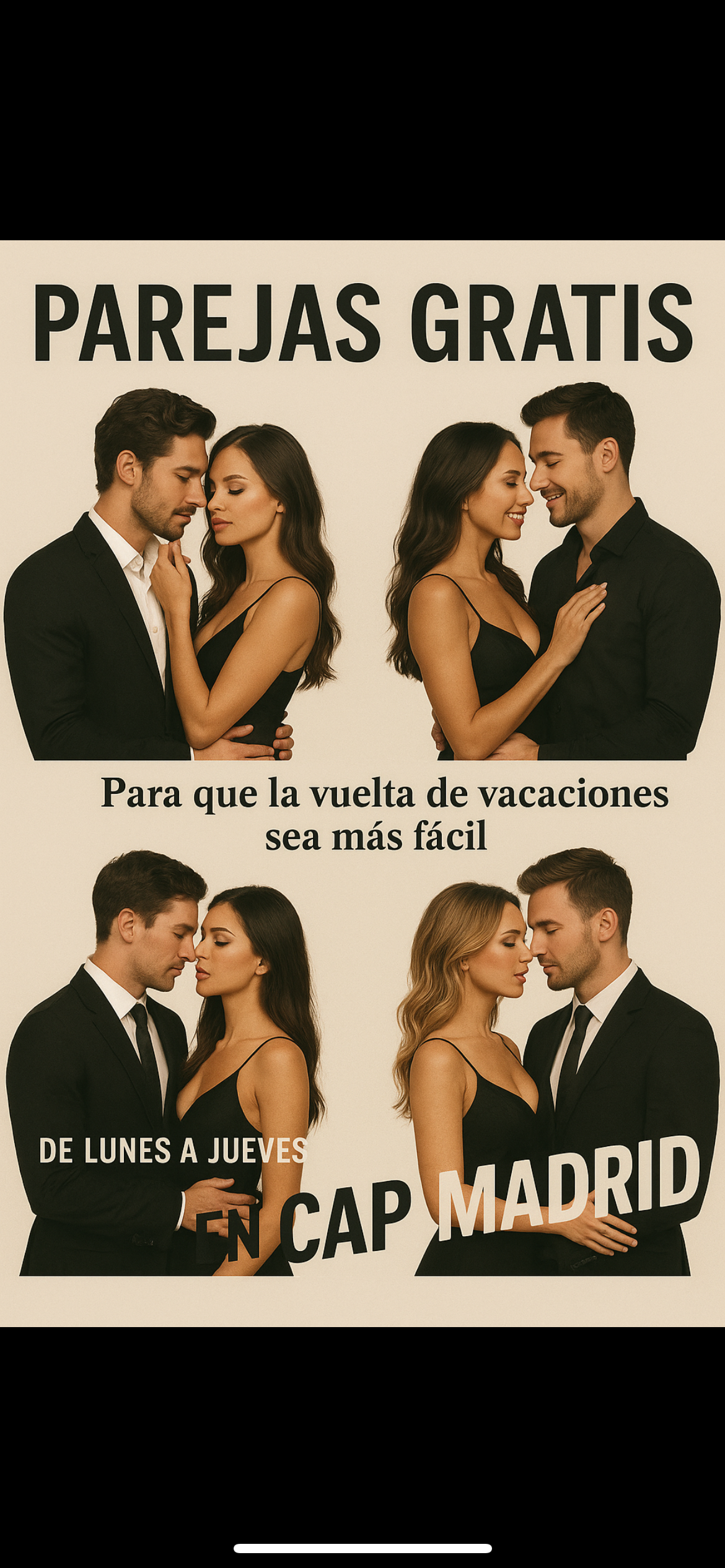 ¡¡¡¡PAREJAS GRATIS PARA QUE LA VUELTA DE VACACIONES SEA MÁS FÁCIL!!!!